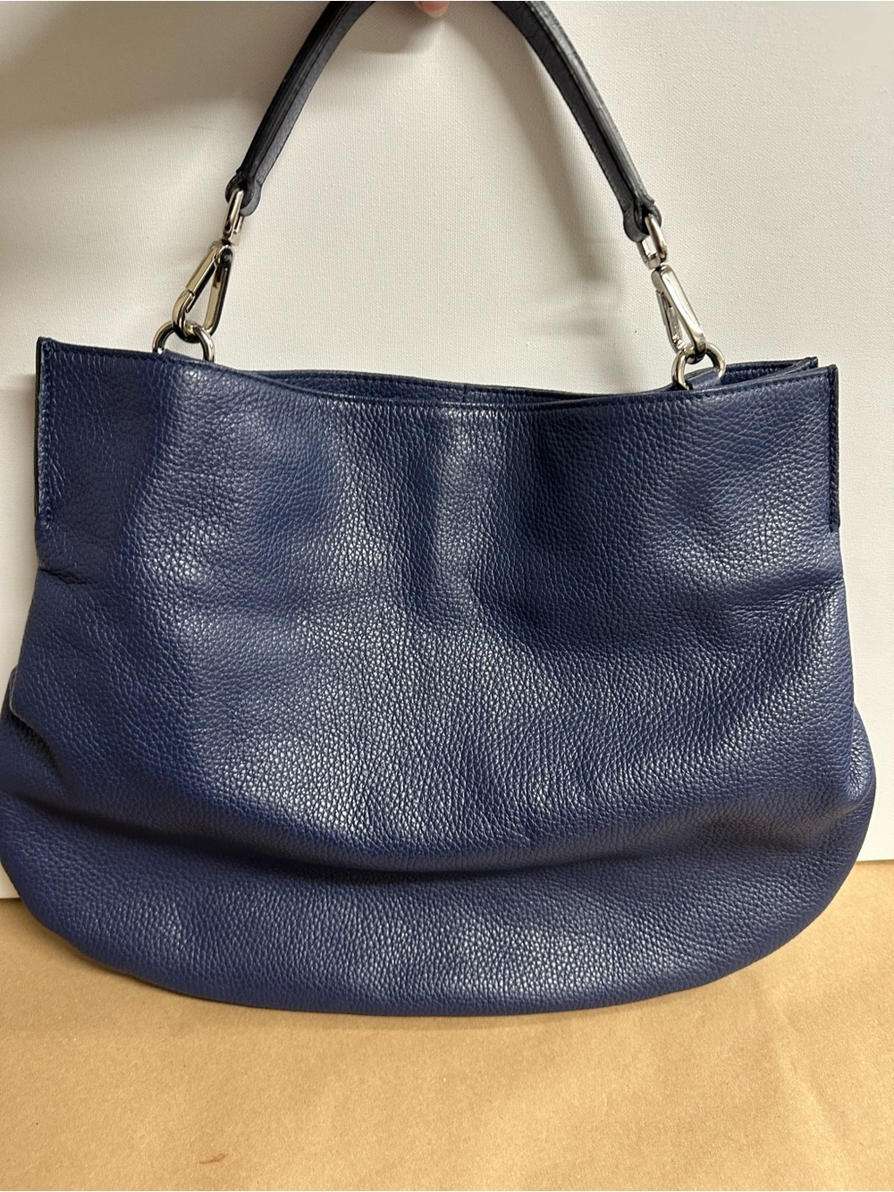 Classic Navy Leather Shoulder Bag - Women's Tote Made in Italy